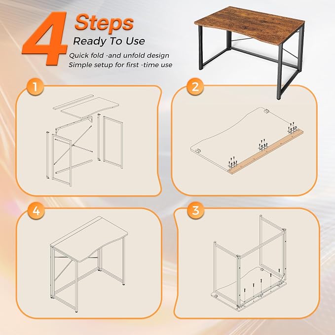 Huuger Folding Desk for Small Spaces, 31.5 Inch Foldable Computer Table | Easy Assembly, Small Writing Work Office Computer Desk, for Home Office, Study, Bedroom, Dorm, Space Saving, Rustic Brown - Image 9