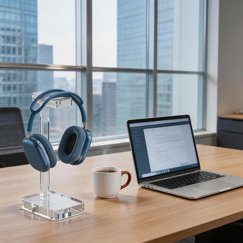 Clear Acrylic Headphone Stand for Desk, Solid One-Piece Headset Holder, Stable Non-Slip Base, Universal Headphone Hanger for Gaming Setup, Office Desk & Home Organization - Image 7