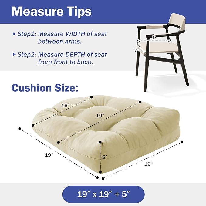IPYNBAP Outdoor Chair Cushions Set of 4, Patio Chair Cushions with Ties, 19x19+5” Tufted Outdoor Seat Cushions, Waterproof Patio Furniture Cushions, Outdoor Dining Chair Pads, Beige - Image 4