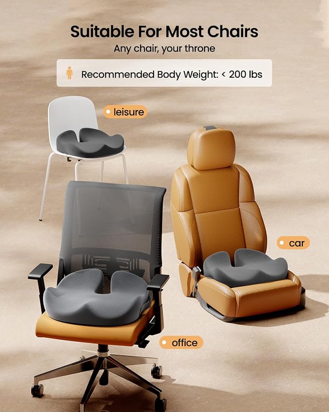 ProtoArc Seat Cushion, Office Chair Cushion for Sciatica, Dark Gray | Coccyx Cushion, Ergonomic Memory Foam Seat Cushion for Car, Home, Pressure Relief Pad for Hip, Tailbone, All Day Comfort - Image 7