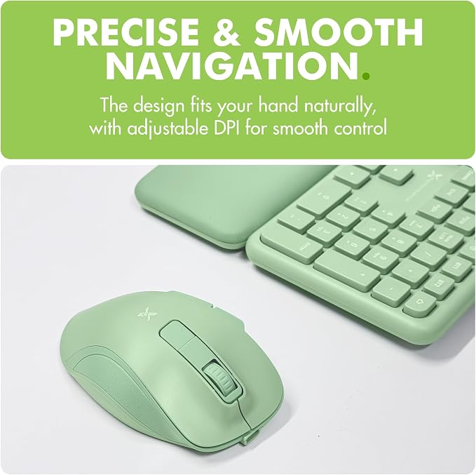 X9 Ergonomic Keyboard and Mouse Wireless Combo - Green Split Keyboard and Mouse Set, Bluetooth/2.4G, Soft Wrist Rest, Rechargeable, Silent Keys, Multi-Device for Laptop, PC, Mac, iOS, Android - Image 8