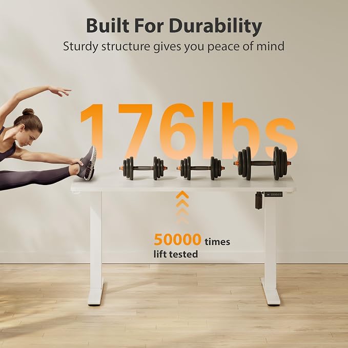 Cubiker Standing Desk, 48x24 Inches Sit Stand Home Office Desk, Electric Stand up Desk, Adjustable Desk with Splice Board, White Frame/White Top - Image 5