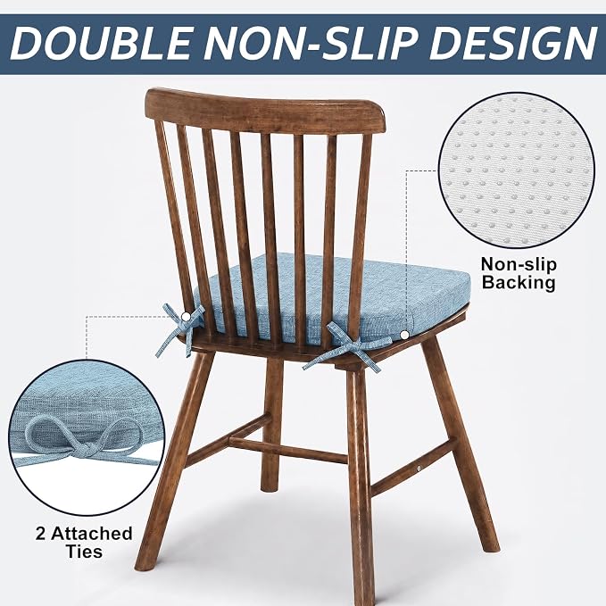 Basic Beyond Chair Cushions for Dining Chairs with Ties and Removable Cover, 2" Thick Seat Cushions for Kitchen Chairs, Set of 4, 17" x 16", Baby Blue - Image 3
