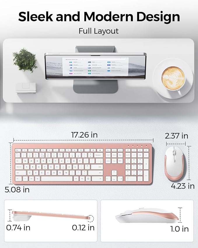 seenda Wireless Keyboard and Mouse Combo, Slim Full-Size Design | Quiet typing and mouse clicks, 2.4G USB receiver, Adjustable DPI mouse, Compatible for Windows PCs/laptops, Rose Gold - Image 5