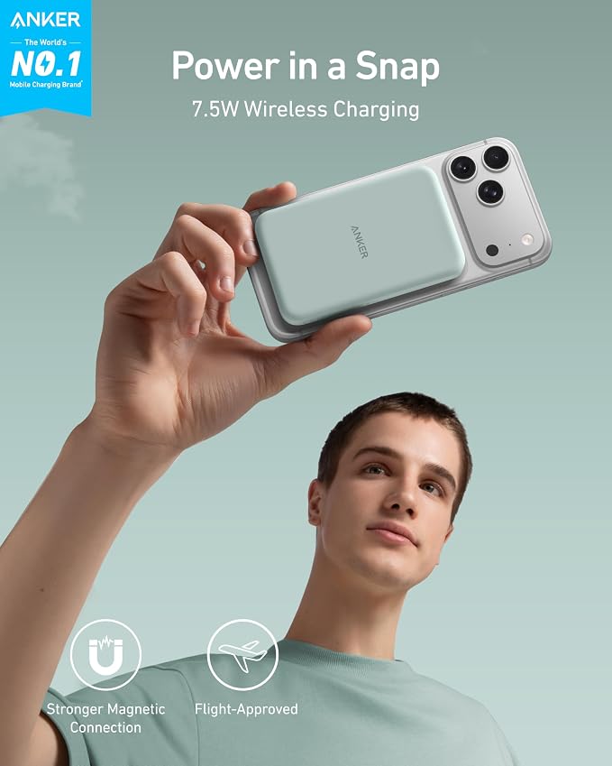 Anker 621 MagGo Power Bank, 5,000mAh Magnetic Portable Charger | Travel Essential Battery Pack with USB-C Cable, Compatible with iPhone 16 / 15 / 14 / 13 / 12 Series - Image 2