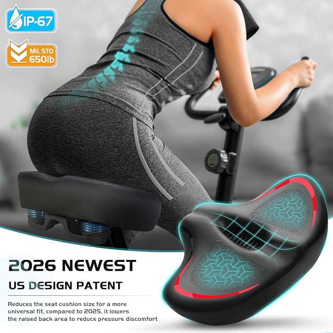 Noseless Bike Seat Cushion for Men & Women - Extra Padding & Comfort Wide Bicycle Seat, Oversized Comfortable Saddle for Peloton Bikes, Exercise Bikes, Electric Bikes, Cruiser Bikes - Image 3