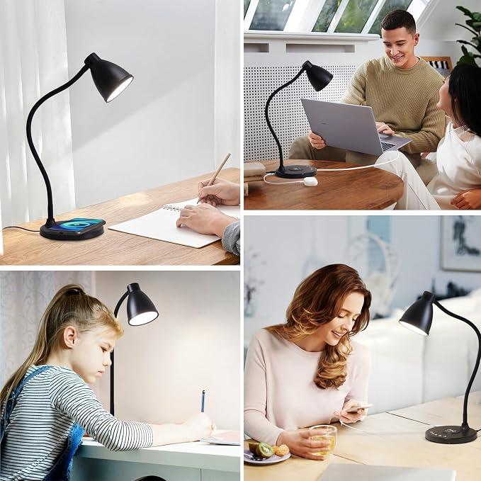 BOHON Desk Lamp for Home Office with USB C+A Charging Ports Timer Black | LED Desk Light with Wireless Charger 5 Colors Stepless Dimming Reading Light Touch Bedside Table Lamp for College Dorm Room - Image 7