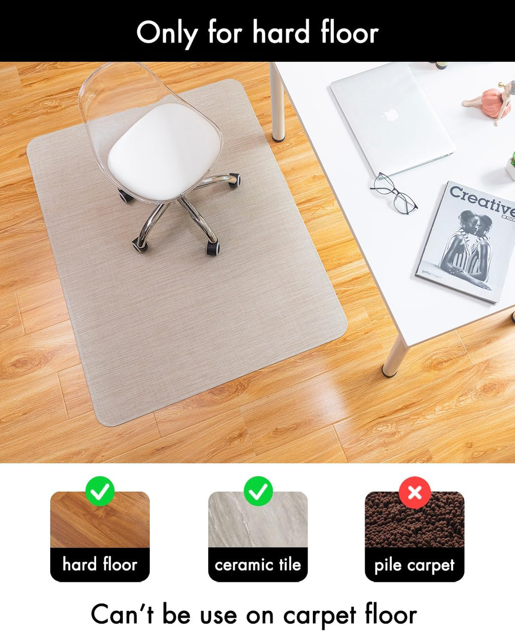 Baroyal Office Chair Mat for Hardwood Floor, Anti-Slip PVC, 30 x 48 Inch - Image 3