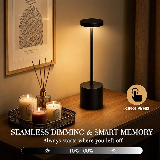 AUDLES Cordless Table Lamp, 5000mAh Rechargeable Lamp with Touch Control & Stepless Dimming, 3 Light Modes, IP54 Waterproof Portable Light for Dining Table, Patio, Bathroom, Power Outage (Black) - Image 6