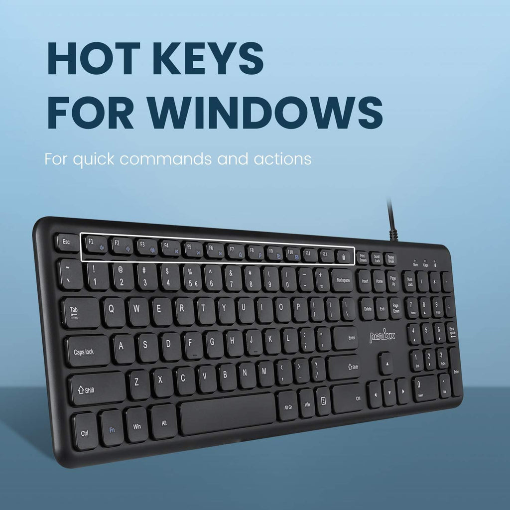 Perixx PERIBOARD-210C Wired Full-Size USB C Keyboard with Quiet Scissor Keys - Compatible with Windows, macOS, and Android Tablet and Laptops - Black - US English - Image 5