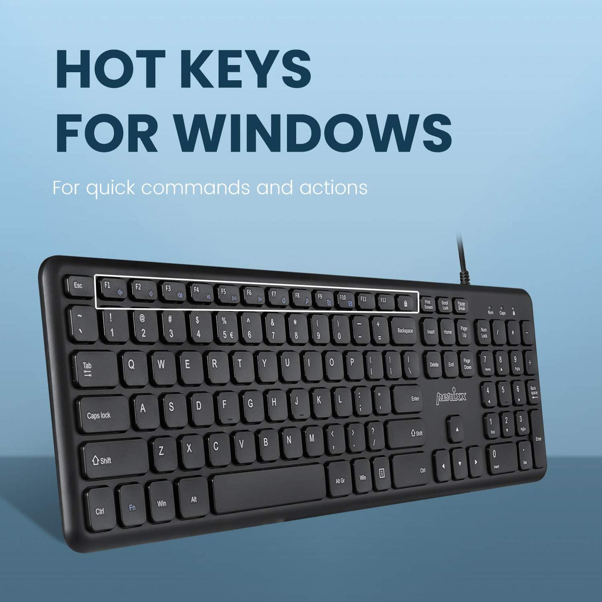 Perixx PERIBOARD-210C Wired Full-Size USB C Keyboard with Quiet Scissor Keys - Compatible with Windows, macOS, and Android Tablet and Laptops - Black - US English - Image 5