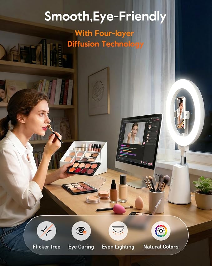Ring Light for Makeup and Video Recording, 11" Desk Ring Light with 13.5" Stand & Phone Holders, Touch Control, Dimmable LED Selfie Light for Makeup, Video, Zoom Calls, Live Stream, YouTube&TikTok - Image 5