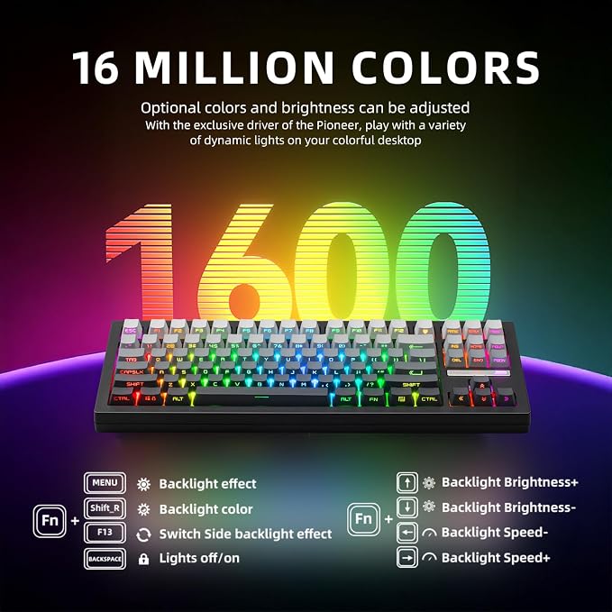ZORNHER ZH870 Wireless Mechanical Gaming Keyboard,80% Black Custom Creamy Sound Keyboard with Shine Through PBT Keycaps,Pre-lubed Linear Switches,Hot-Swappable,RGB Backlit,2.4GHz/USB-C/BT5.0 - Image 4