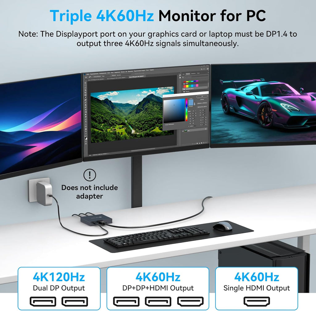 Displayport Splitter 3 Monitors Dual DP with HDMI Adapter 4K60Hz Extended Display 1 in 3 Out Displayport MST Hub for Multiple Monitors Compatible for PC, Graphics Card, Lenovo, HP and More - Image 4