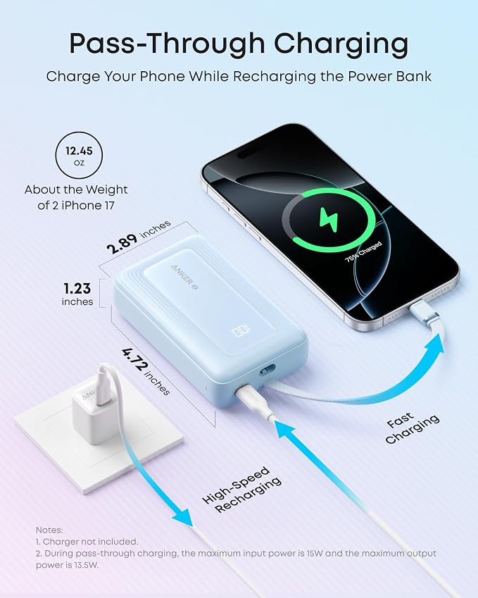 Anker Zolo Power Bank, 20,000mAh 45W Portable Charger with Built-in USB-C - Image 6