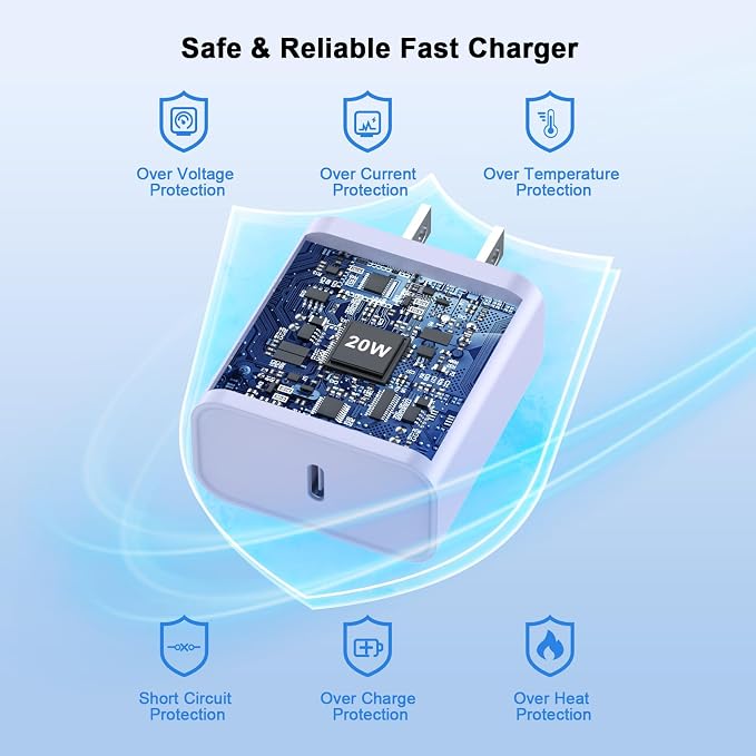 iPhone 17 16 15 Charger Fast Charging 10FT, 20W USB C Charger Block & Cable | 2Pack [Apple MFi Certified] 20W Type C Charger & 10FT Long Type C Charging Cord for iPhone 17/17 Pro/17 Pro Max/16 15 Pro Max - Image 5