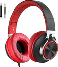 AC01 Over Ear Headphones Wired with Mic Volume Control, 3.5mm Jack | Corded Stereo Headsets for Adults Teens Kids Headphones for School Classroom Chromebooks Laptop Tablets Travel, Black Red by COOSII