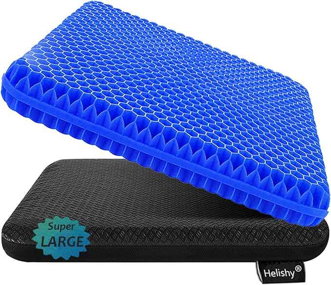 Gel Seat Cushion, Super Large (19x18x1.6inch) Gel Cushion Chair Pads with Non-Slip Cover for Home Office Car Seat Wheelchair, Soft Breathable Honeycomb Seat Cushion for Relieve Hip Pain by Helishy