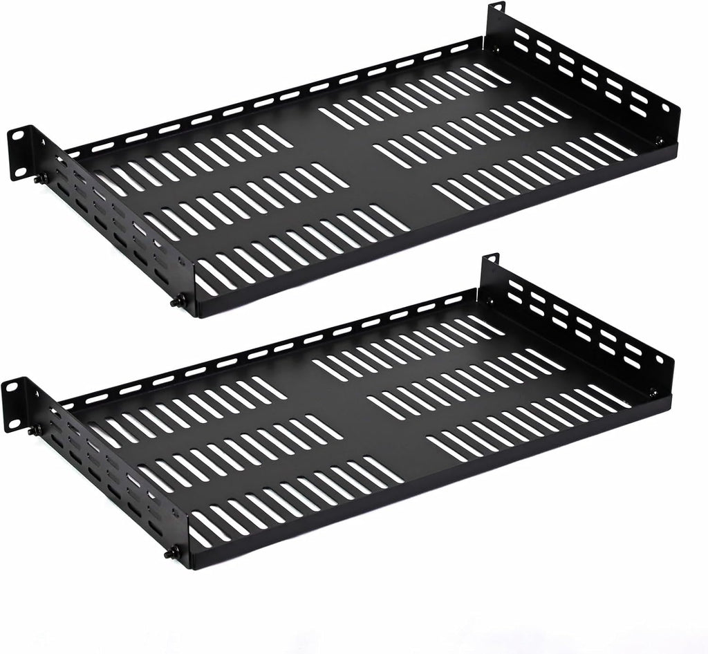 Aeons 1U Universal Server Rack Shelf Vented Rackmount Cantilever Shelf 10" Deep, for 19” IT Network AV Equipment, Customizable Adjustable Lip, 2-Pack by AEONS