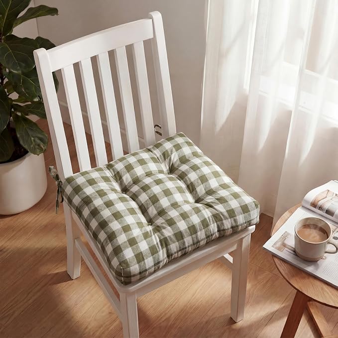 Geetery 4 Pack Chair Cushions, 16" x 15",Olive Green and White,Plaid - Image 6