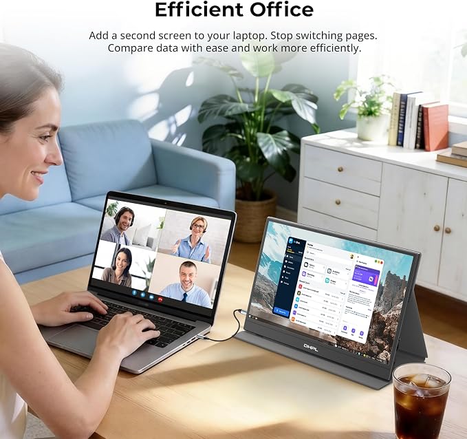 15.6" Portable Monitor, FHD1080P 60Hz IPS Display | Matte IPS,Smart Cover, USB-C/HDMI, VESA 75*75.screen extender for Laptop PC, Mac,Phone,Switch, PS5, Xbox - Image 6