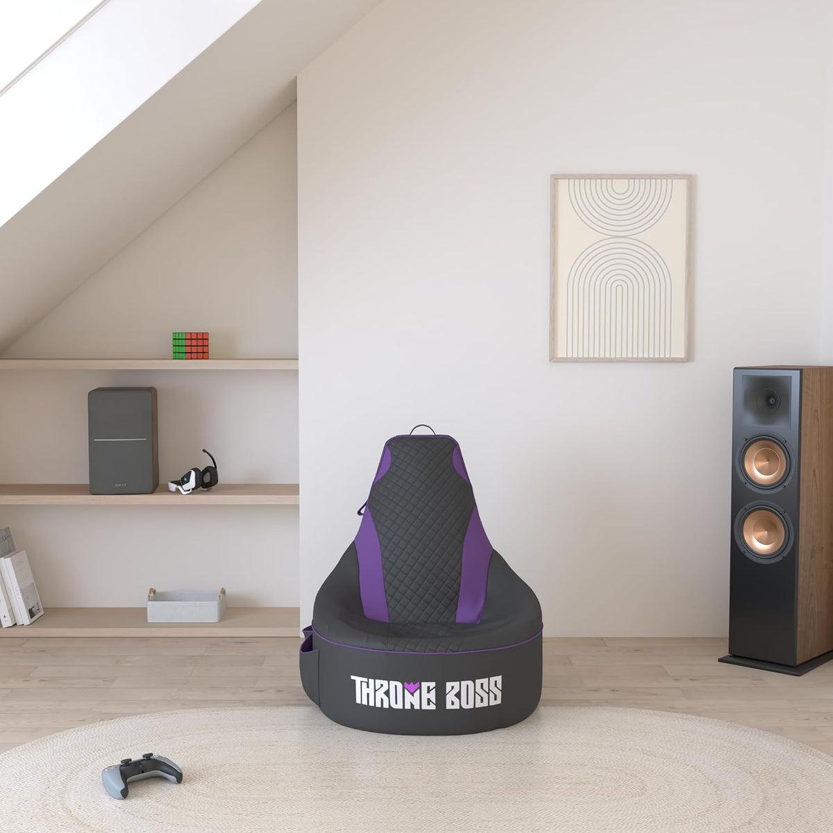 Gaming Bean Bag Chair Cover for Adults, High Back, Large Pockets, Purple - Image 2
