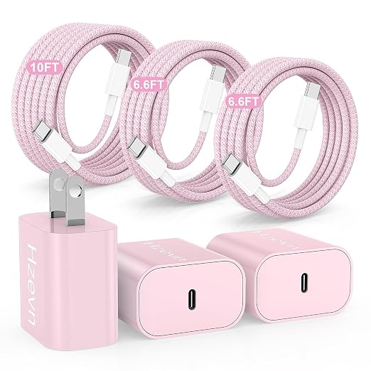 20W USB C Fast Charging for iPhone 17 Air/16/15 Pro Max,3Pack Colorful Mixed Charger Block with Braided Long USB C to C Cables (6/6/10ft) Compatible with iPhone16/15 Pro/15 Plus/iPad Pro by Hzevn