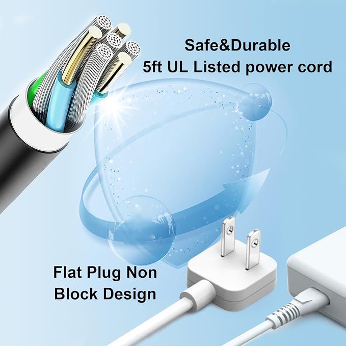5ft Flat Extension Power Cord Replacement 10A, Figure 8 AC Cable Slim Plug 2 Prong for Anker, Ugreen, Baseus, Creative Design, MSTJRY, Upoy Charger, Power Supply for Xbox, TV, Low Profile - Image 3