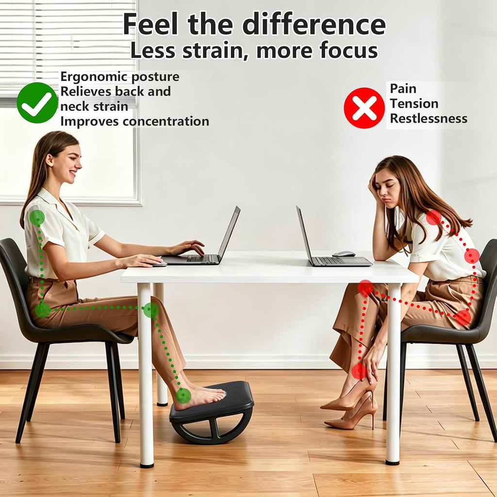 Ergonomic Foot Rest Under Desk, Rocking Footrest with Anti-Slip Function, Sturdy PP Foot Stool with Comfortable Massage Rollers for Home Office & Gaming, Relieve Leg Fatigue (Black) - Image 2