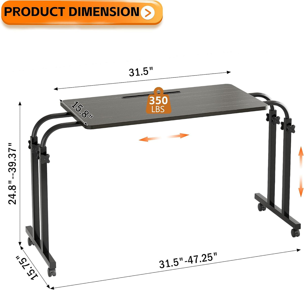 TigerDad Mobile Recliner Desk Overbed Table with Wheels Laptop Stand Tray - Image 2