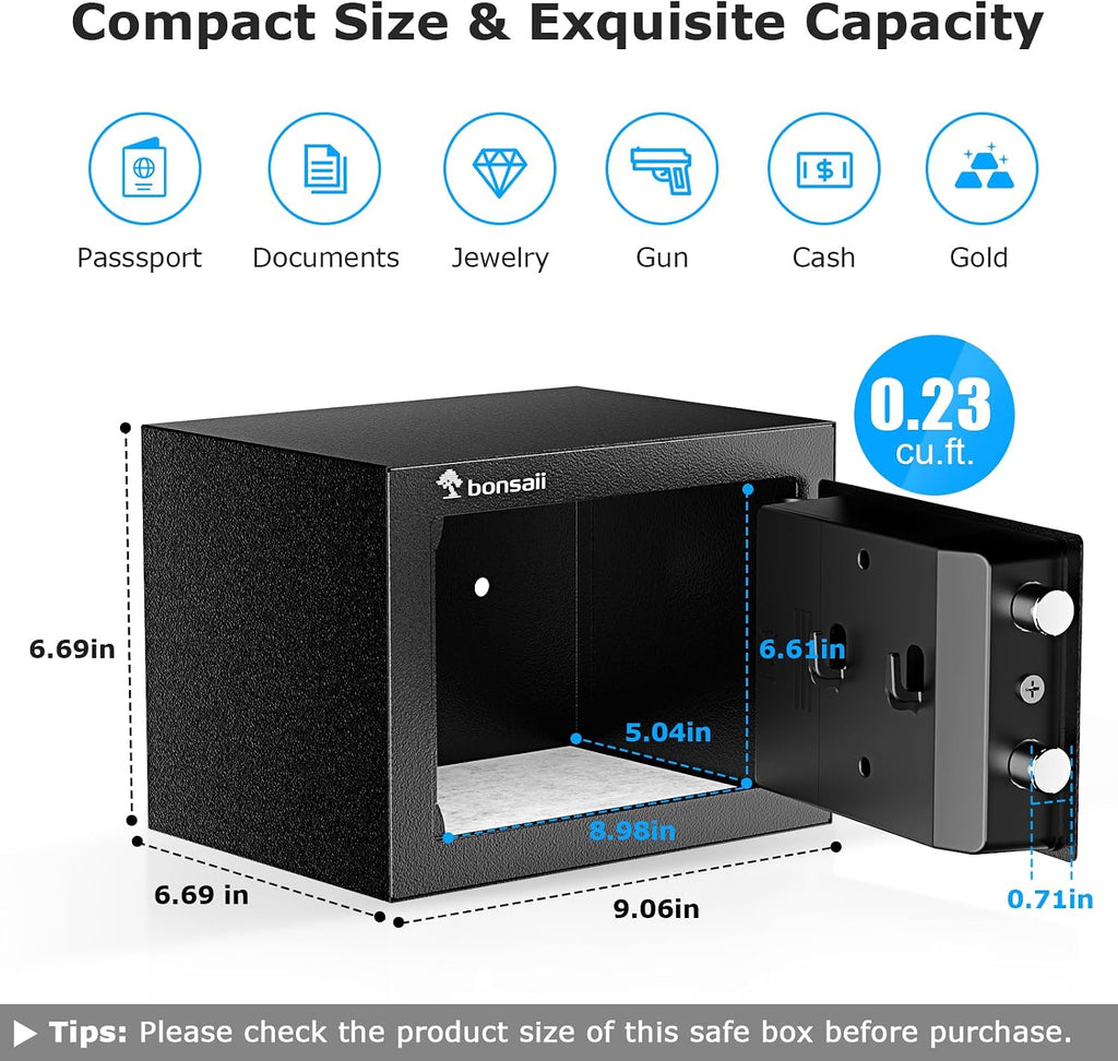 Bonsaii Security Safe Box With Electronic Keypad 0.231 Cu.Ft for Valuables - Image 2