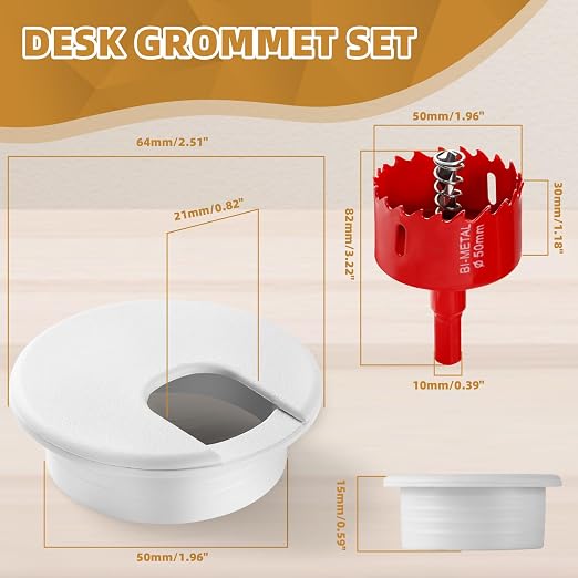 Desk Grommet 2 Inch (50 mm) 10 Pieces, Desk Hole Cover for Cables White, ABS Plastic Grommet Hole Cover with Hole Saw for Wires Cables Through The Countertop by XIOGZAXI - Image 2