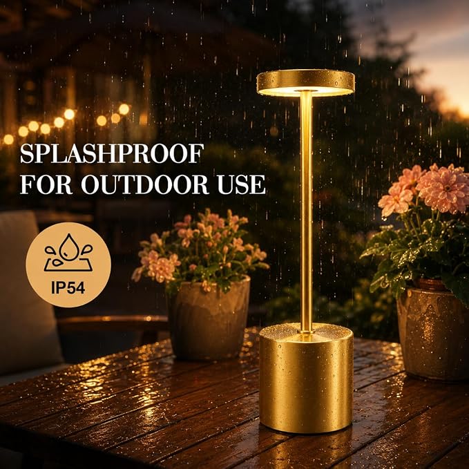 AUDLES Gold Cordless Table Lamps Set of 2, Brass Rechargeable Lamp, Battery Operated Lamps for Wedding Centerpiece & Holiday Tablescape, Touch Dimmable Glam Bedroom Nightstand Lamp, IP54 Waterproof - Image 7