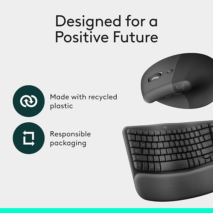 Logitech Wave Keys Keyboard & Lift Mouse Ergonomic Combo - Graphite | Cushioned palm rest, Easy-Switch technology, wireless Bluetooth, multi-OS compatible with Windows and Mac - Image 10