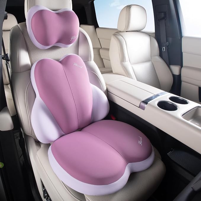 3 PCS Seat Cushion for Carseat Lumbar Support Pillow Car Neck Headrest Pillows Ultrathick Memory Foam Seat Pads Pressure Relief Back Cushion for Office Chair(Purple) by FLORICH