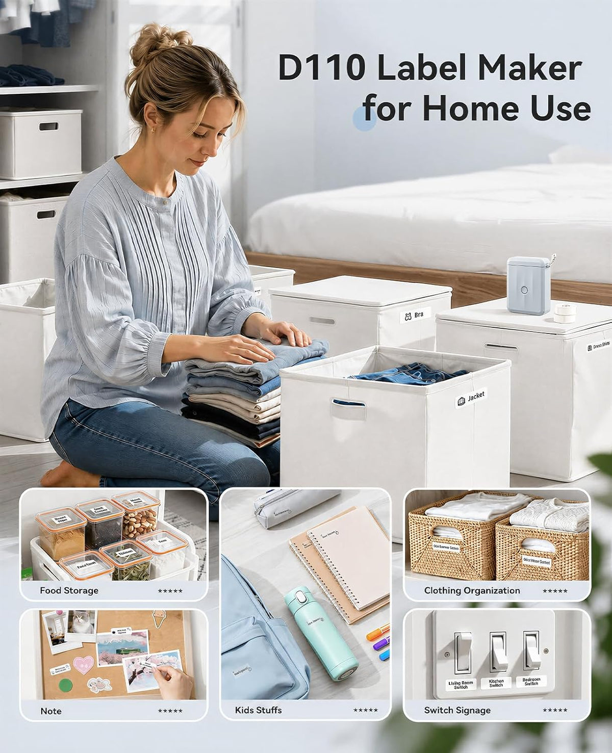 NIIMBOT D110 Bluetooth Label Maker Machine with 1Tape for Home Use, Blue - Image 2