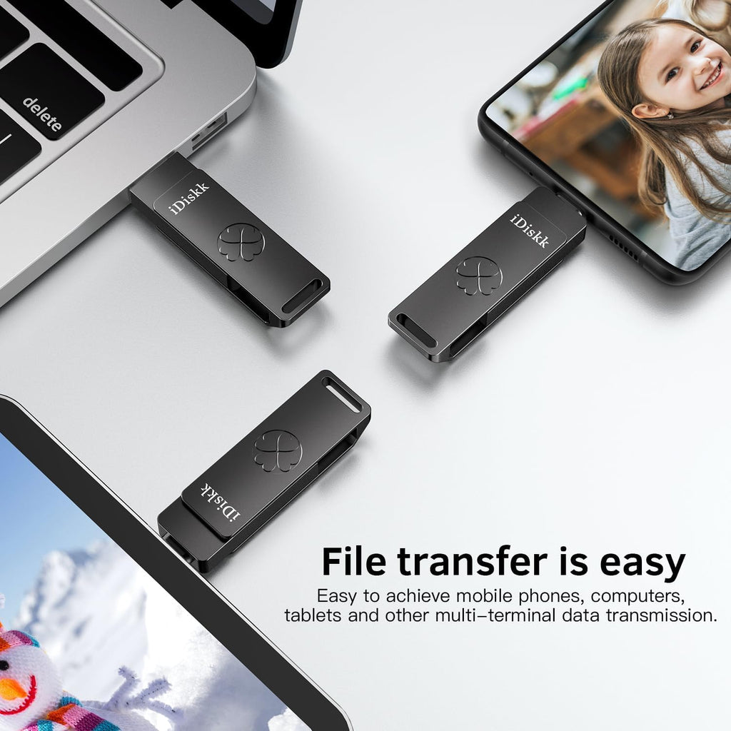 iDiskk Dual USB Flash Drive 256GB External SSD Type-C Memory Drive1000MB/s - Image 5