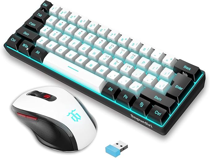 Snpurdiri 2.4G 60% Wireless Gaming Keyboard and Mouse Combo, Black-White | Include Mini 60% Gaming RGB Backlit Keyboard, Ergonomic Vertical Feel Small Wireless Mouse by Snpurdiri