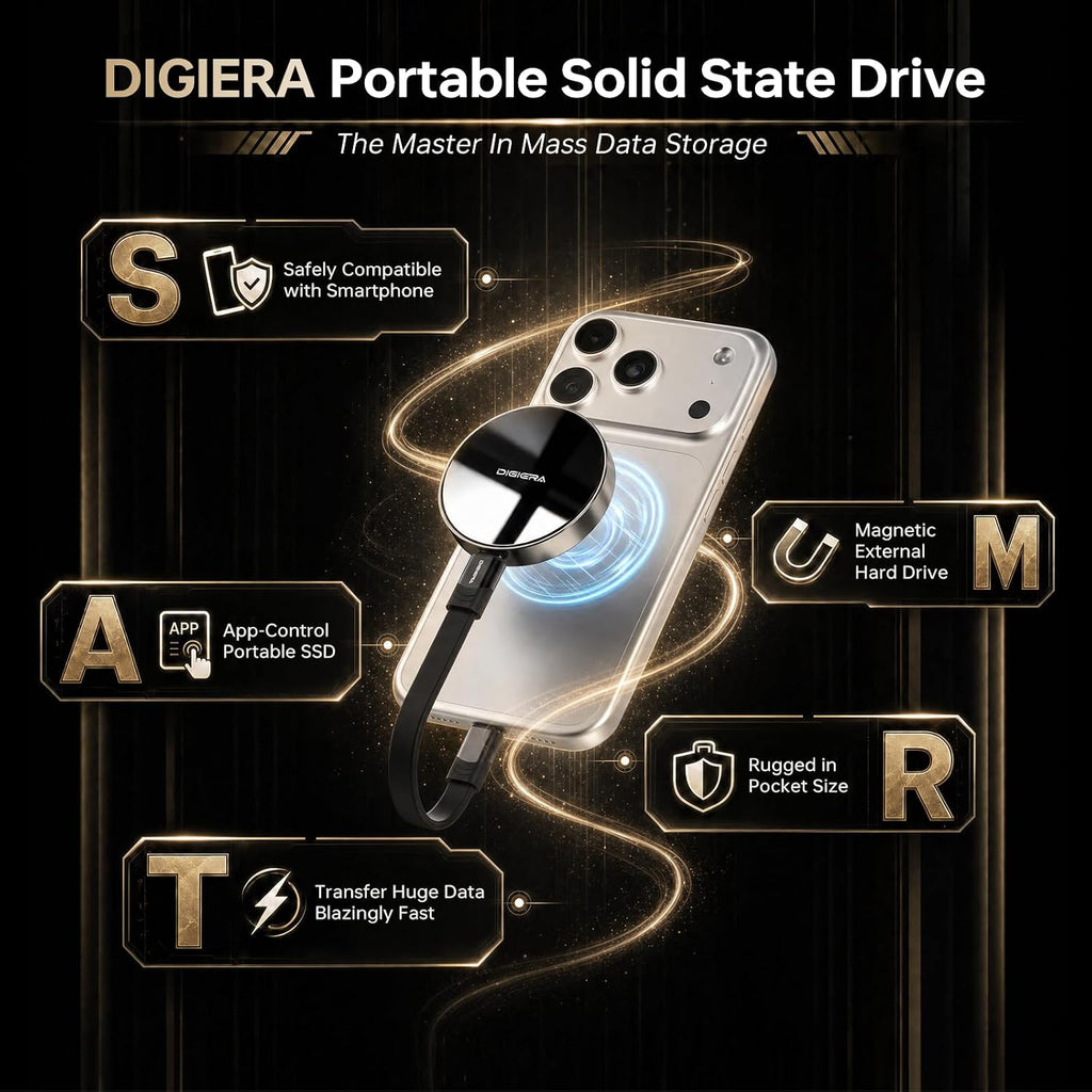 DIGIERA 4TB Magnetic Portable SSD, External Solid State Drives with USB-C 3.2 Gen 2x2, Speed Up to 2000MB/s, Compact & Durable, Compatible with iPhone 15/16/17 Series and Other USB-C Devices, Black - Image 2