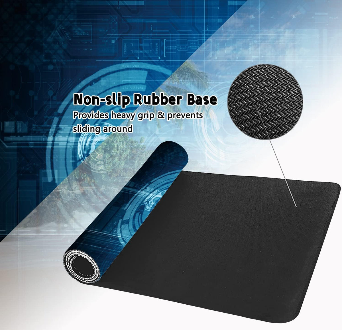 Extended Large Gaming Mouse Pad Abstract Blue Futuristic Tech XXL Size Keyboard Mouse Mat Desk Pad with Non Slip Rubber Base Stitched Edges Office Decor for Women Girls Men,35.4 x 15.7inch - Image 3