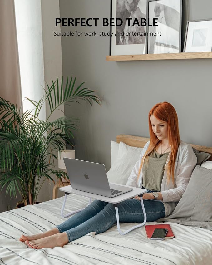 ZEAPTAC Laptop Bed Desk, Foldable Lap Desk, Portable Laptop Stand, Lightweight & Mini Table for Breakfast/Picnic/Drawing/Couch/Floor - White - Image 2