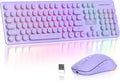 Backlit Wireless Keyboard and Mouse, 2.4GHz Light Up Typewriter Rechargeable Cordless Quiet Keyboard with USB Receiver for PC/Laptop (Purple) by Vumilstek