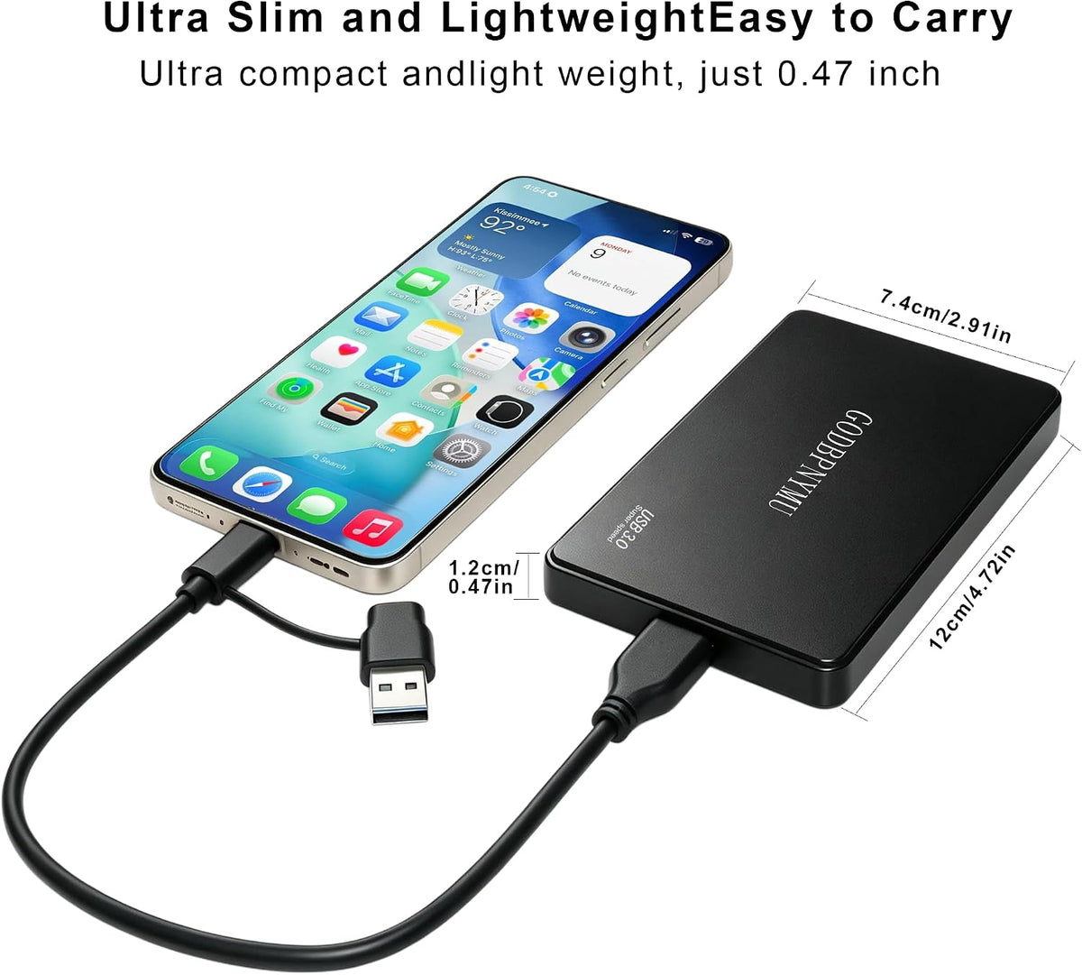 500GB External Hard Drive,Compact Portable Hard,USB 3.0/USB C - Image 6