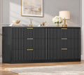 TEENFON 56.3'' Dresser for Bedroom with 6 Drawers, Dressers & Chest of Drawers with Curved Profile Design, 6 Drawer Dresser, Fluted Dressers, Wood Dressers for Bedroom, Living Room, Black by TEENFON