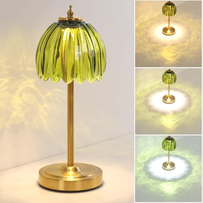 Shenmoyl Tulip Table Lamp with 5000mAh Battery & Touch Control, Cordless Table Lamp with 3 Colors, Dimmable Rechargeable Table Lamps for Bedroom, Nightstand, Living Room, Entryways (Green Tulip) by Shenmoyl
