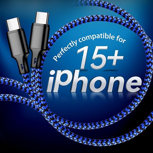 USB C to USB C Cable, 5 Pack Type C Fast Charger Cord (BlackBlue) | 3/3/6/6/10ft Nylon Braided Data Transfer Wire for iPhone 17/16/15 Plus/Pro Max iPad Air Ps5 Controller Samsung Galaxy - Image 7