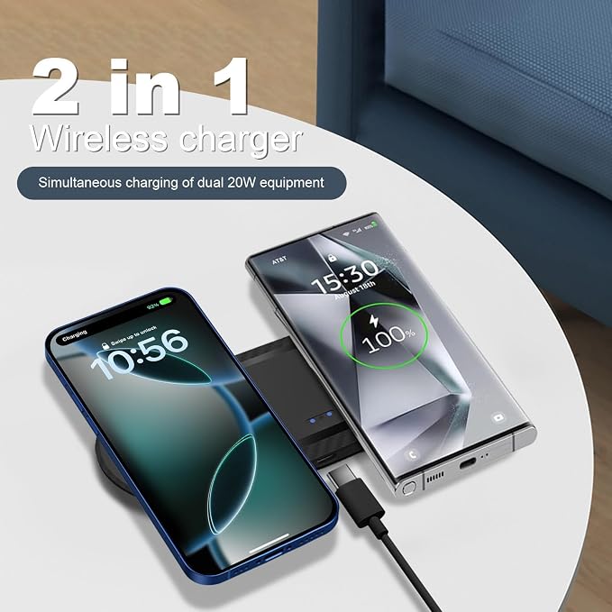 40W Wireless Charging Pad, Dual 20W Fast Wireless Charging Mat for Samsung Galaxy S25,S24,S23/Note 20/10/Buds,15W Wireless Charger Station for iPhone 17 16 15 14 13 8/SE/X/XS (Black) - Image 4