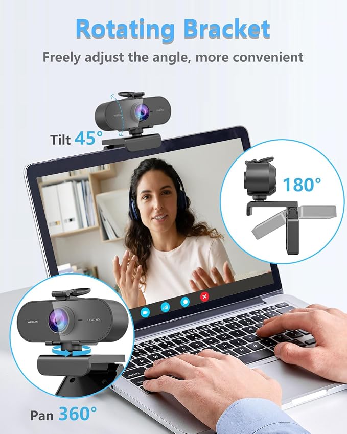 2K Webcam for PC Mac Laptop with Microphone,Full HD Web Cam for Streaming with Privacy Cover Sliders,USB C Web Camera for Desktop Computer Monitor,External Small Best Webcam For Microsoft Teams Gaming - Image 5