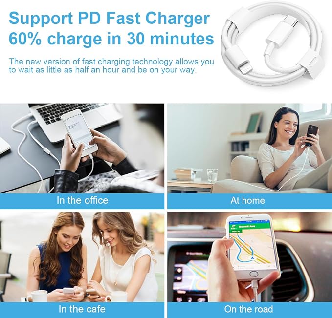 iPhone Charger Fast Charging 3+3Pack 20W USB C Charger with Lightning Cable | For iPhone 14/13/12/11/Pro/Pro Max/Mini/Xs Max/XR/X, iPad - Image 6