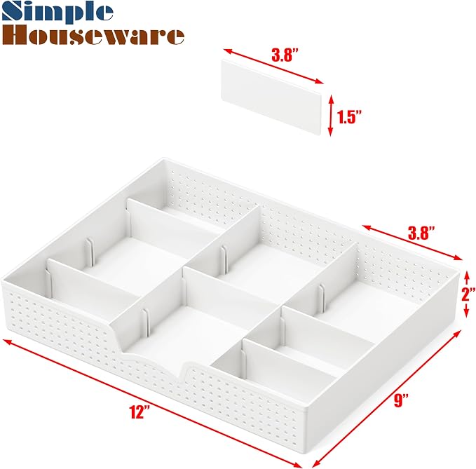 Simple Houseware Drawer Organizer Tray, 9 Adjustable Compartments, White | For Office, Makeup, and Craft Drawer or Desktop Storage - Image 7